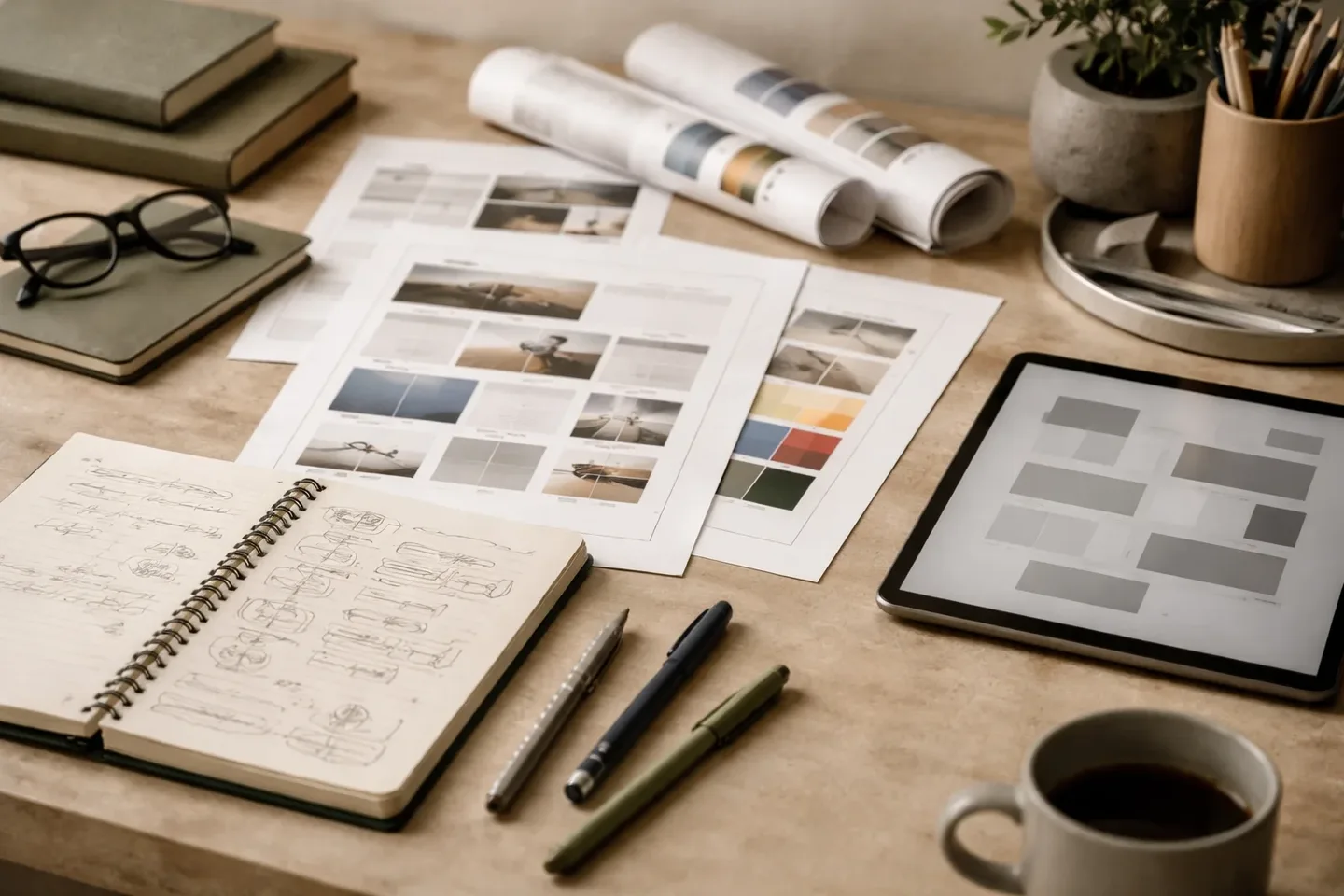Materiales de campaña y ejecución técnica preparados para una entrega de agencia.