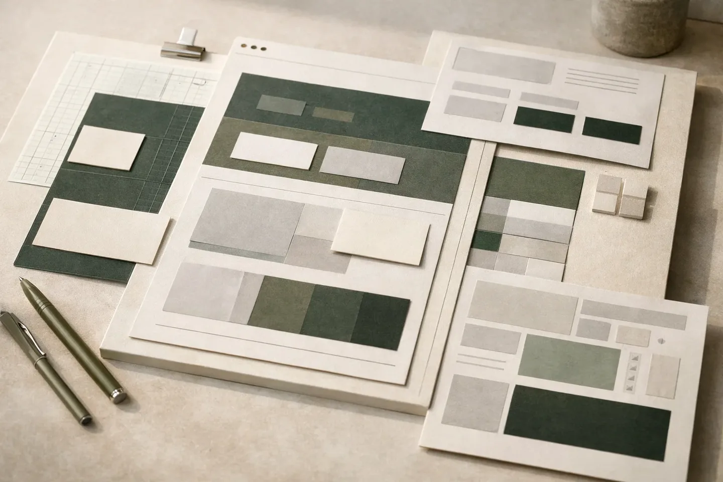 Piezas editoriales de producto y materiales de trabajo preparados para diseño, desarrollo y entrega.