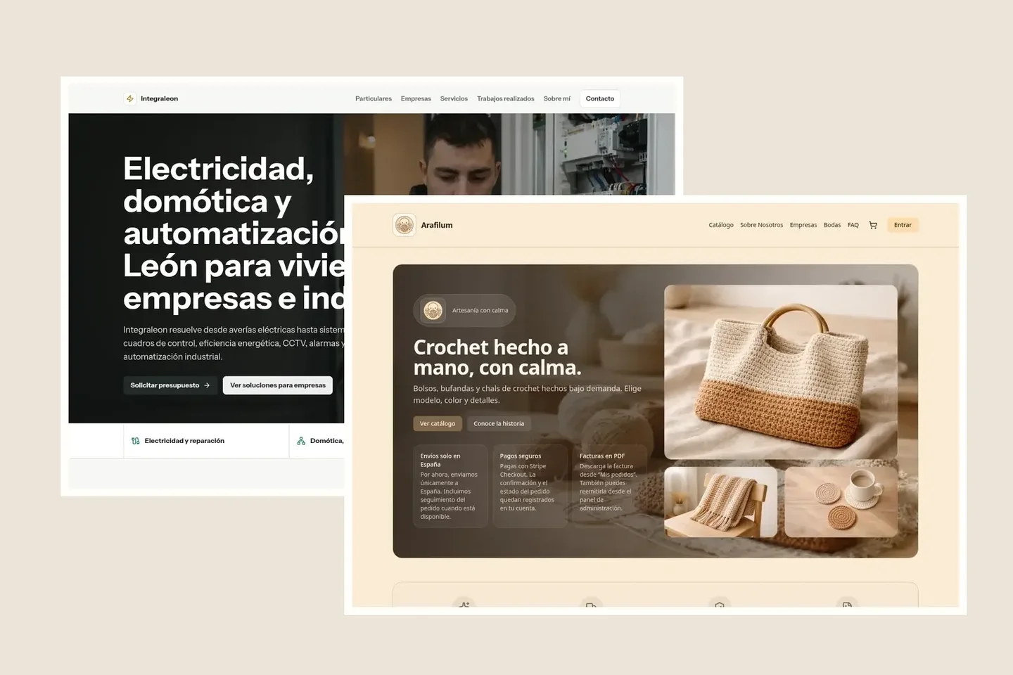 Capturas de trabajos públicos recientes para Integraleon y Arafilum.